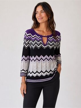 White House Black Market Chevron Sweater Top – Size Small, Purple & Black